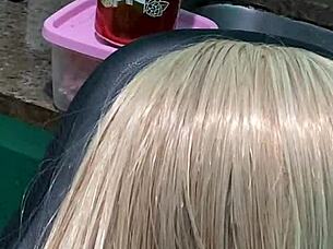 Oh wow my blonde stepdaughter came home with panties full of cum from anal toy play!