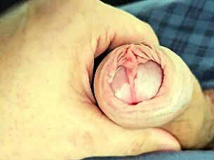 Hey, you wanna see all this precum dripping while I edge my massive unique cock slowly?