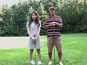Mature Japanese woman enjoys golf outing turned into private outdoor shagging with creampie in shaved pussy