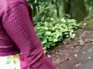brunette milf with big clit flashes monster cock in nature