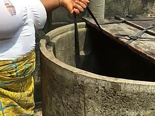 Dirty woman got approached while doing her laundry outside the compound