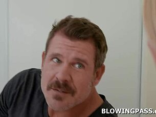 I love how this big tit blonde gets throated deeply by an older guy.