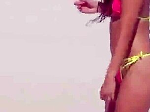 omg, check this unbelievable young girl in a micro bikini chilling on the beach with her boyfriend's relatives 😍🏖️