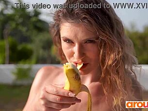 If juicy shaved pussy tastes like watermelon, does hard cock taste like banana? Candice Demellza wonders in arousing close-up solo.