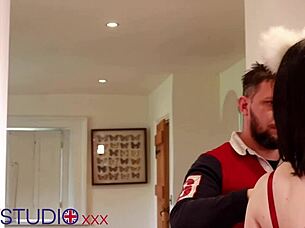 Collared British teen gets fucked hard in the kitchen