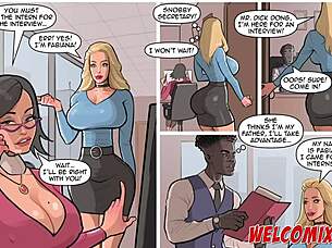 Wow, Hot Blonde Nails Job Interview with Interracial Monster Cock Action in Comics!
