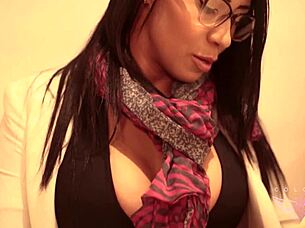 Oh yes, feel this wet shaved pussy as glasses girl fingers deep in her tight cunt