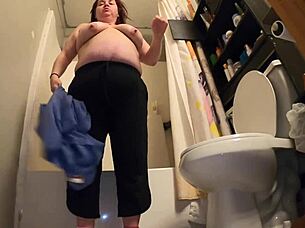 Sexy bbw, you're squirting in the bathroom with big ass masturbation and wet pussy play.