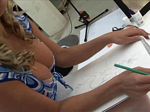 big boobed lesbian beauties contrast sharing a sex toy in secret with natural tits licking