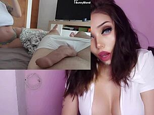 sharing the bed with a busty latina and ending up fucking her with creampie