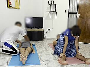 Giving a massage to my husband's friend right next to him, he starts touching me suggestively