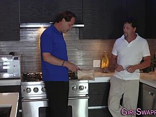 Two teens get facialized by old guy!