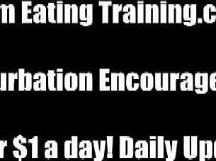 he shoots his load and eats it just for her in this femdom cei session