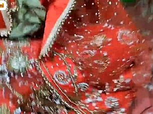 Indian husband and wife celebrate their wedding night