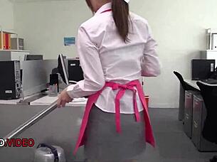 Chihiro Akino ramps up hardcore blowjob and creampie action as the office lady in intense Japanese JAV at work