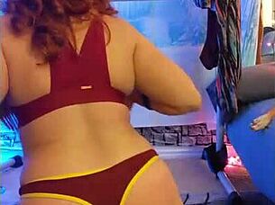 Hotwife Steffi does a crazy pants pussy dance with solo redhead milf vibrator striptease in homemade style