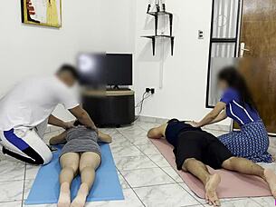 Giving a massage to my husband's friend right next to him, he starts touching me suggestively