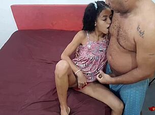 Skinny Thai teen in cosplay masturbates and sucks as virgin stepdaughter