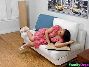 Imagine stepdad sneaking in for rough cowgirl ride with teen 18+ while stepmom sleeps nearby in wild family twist.