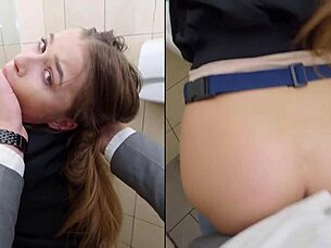 Did this shy brunette really go wild with a stranger for hard toilet fucking?