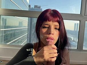 Petite tattooed brunette delivers ultimate POV deepthroat and cum in mouth moments