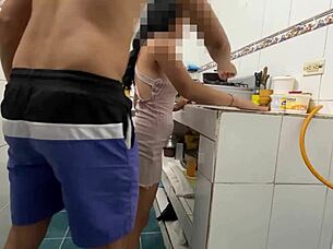 new maid takes huge cock in kitchen