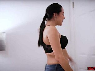 Creepy voyeur watches petite young girlfriend in intense interracial raw sex with black friend.