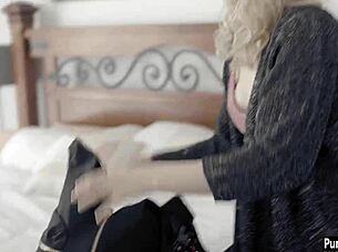 Nervous Tiny Blonde Teen Loses Her Virginity to Older Guy with Monster Cock