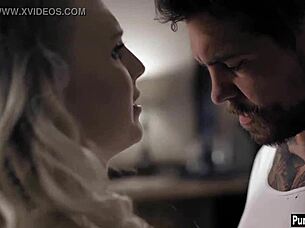 Nervous Tiny Blonde Teen Loses Her Virginity to Older Guy with Monster Cock