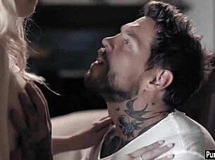 Nervous Tiny Blonde Teen Loses Her Virginity to Older Guy with Monster Cock