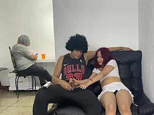 My best friend visits with his wife, and the cheating slut gets tricked into doggystyle fucking while he's busy.