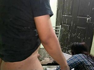 A hot Indian woman enjoys rough hardcore sex on a chair ending with cum inside her in this amateur clip