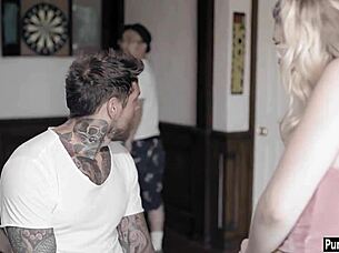 Nervous Tiny Blonde Teen Loses Her Virginity to Older Guy with Monster Cock