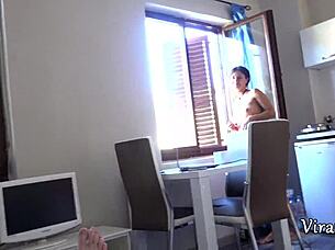 Brunette beauty delivers passionate deepthroat blowjob taking cumshot in mouth during homemade session