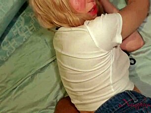 He pranks his wife by acting like a home intruder, leading to bent over creampie fucking in skirt.