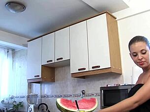 Oh, this busty Latin amateur bends over in lingerie, taking deep anal fucking from monster cock on bed