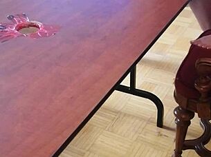 I feel intense pleasure stomping cum out of that throbbing cock under desk