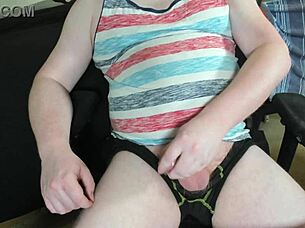 Redhead hunk's slippery solo masturbation show with close-up lubed cock action.