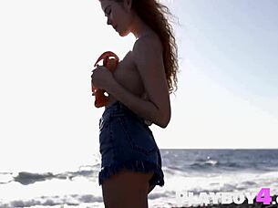 Oh man, I'm this sexy milf exposin my stunnin petite body outdoors... and that babe's strippin too, showin everything!