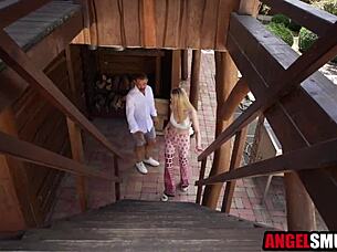 a blonde woman experienced an intimate anal encounter with a man