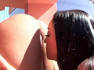 the hot tattooed brunette girl fingered and licked her puffy-nippled skinny lesbian friend's tits and pussy