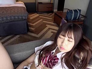 The narrative of a cute japanese amateur getting hardcore blowjob and cumshot action