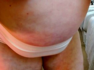 Curvy mature with big natural tits and hairy pussy teases in retro white panties