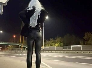 Trans shemale olivia flashes her cock and ass in public street exhibition