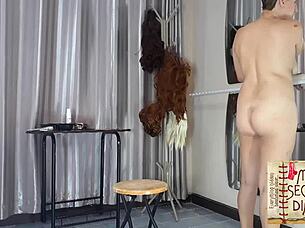 Intense compilation of nudist barbershop with nude lady hairdresser stripping clients naked