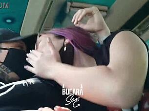 horny girlfriend gives him oral sex cum in mouth on bus to bogota 😈 big cock latina assfucking action