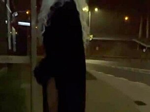 Trans shemale olivia flashes her cock and ass in public street exhibition