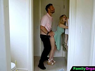 Cute blonde teen cheating secretly with older man in daring fantasy fuck