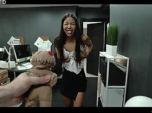 Whoa, slutty boss Lia Lin gets turned into a voodoo doll by her employee - total humiliation with squirting everywhere in the office 😱💦