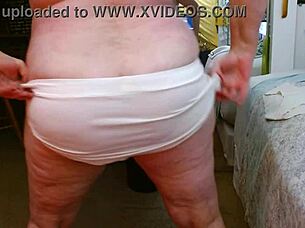 Curvy mature with big natural tits and hairy pussy teases in retro white panties